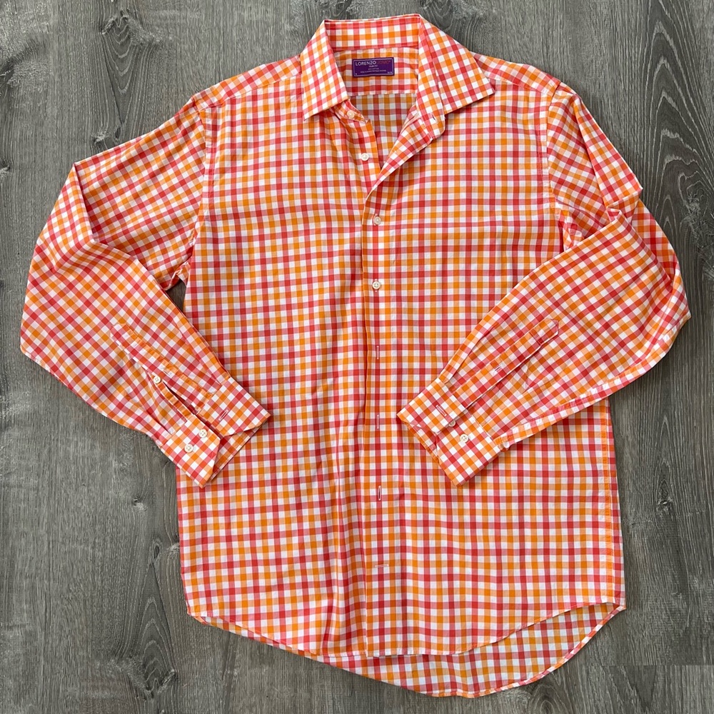 Lorenzo Uomo, Men’s button down dress shirt in red, orange and white color
